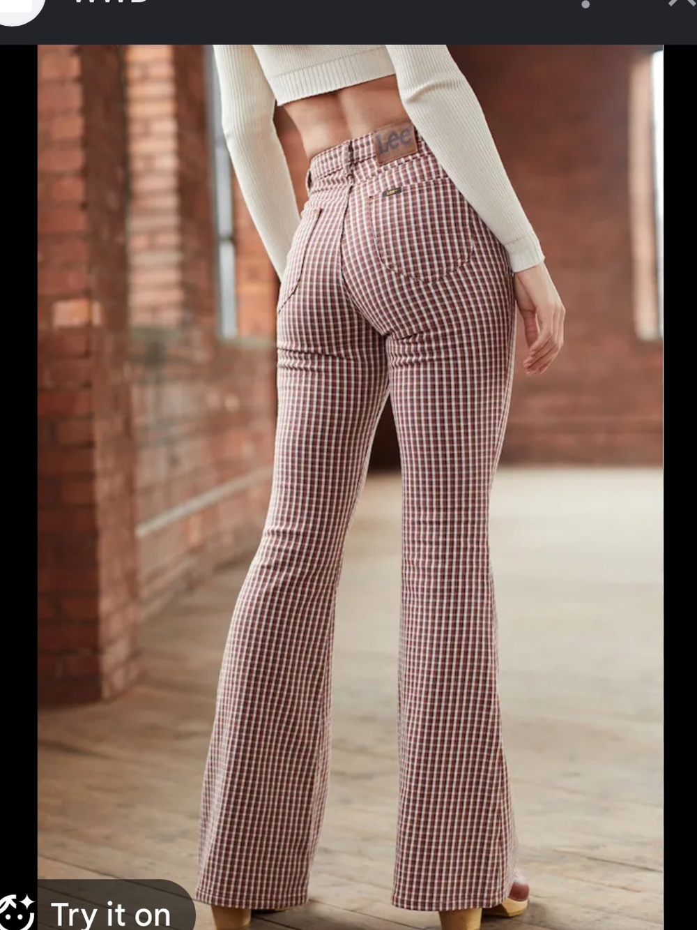 Lee Red and White Gingham Flare Pants